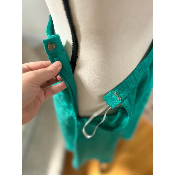 Vintage 90s Turquoise Green Floral Silk A-Line Midi Skirt Western Romantic Boho - Picture 5 of 8